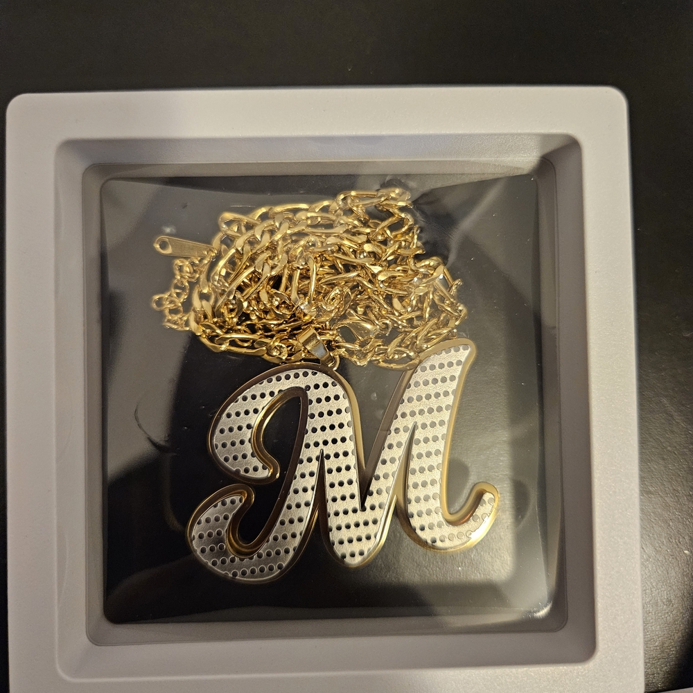 Elegant Gold and Silver 'M' Pendant Necklace